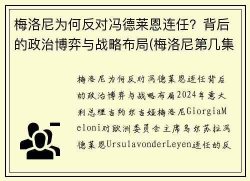梅洛尼为何反对冯德莱恩连任？背后的政治博弈与战略布局(梅洛尼第几集出场)