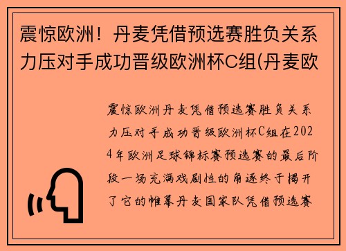 震惊欧洲！丹麦凭借预选赛胜负关系力压对手成功晋级欧洲杯C组(丹麦欧洲杯预选赛阵容)