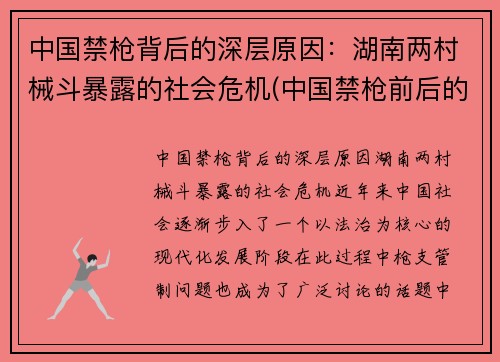 中国禁枪背后的深层原因：湖南两村械斗暴露的社会危机(中国禁枪前后的对比)